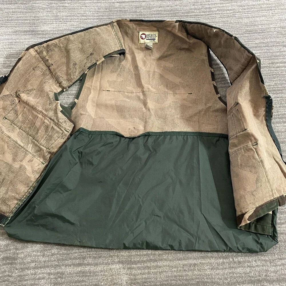 Vintage Sports Afield Hunting Vest Mens XL Camo Multi Pocket Game Bag 90s Outdoo